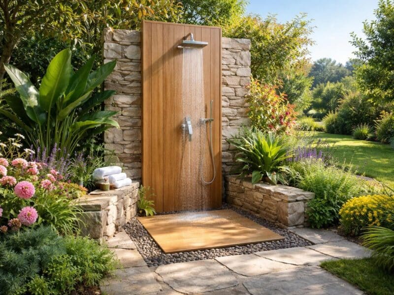 Aménagement douche extérieure : nos idées pour un coin d&rsquo;eau au jardin