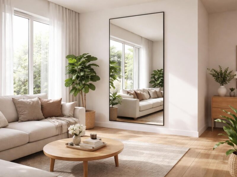 Où placer un grand miroir dans un salon pour agrandir l&rsquo;espace visuellement