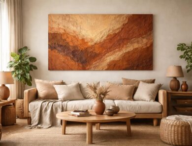 Tableau terracotta au salon : la nuance chaude pour une décoration de terre