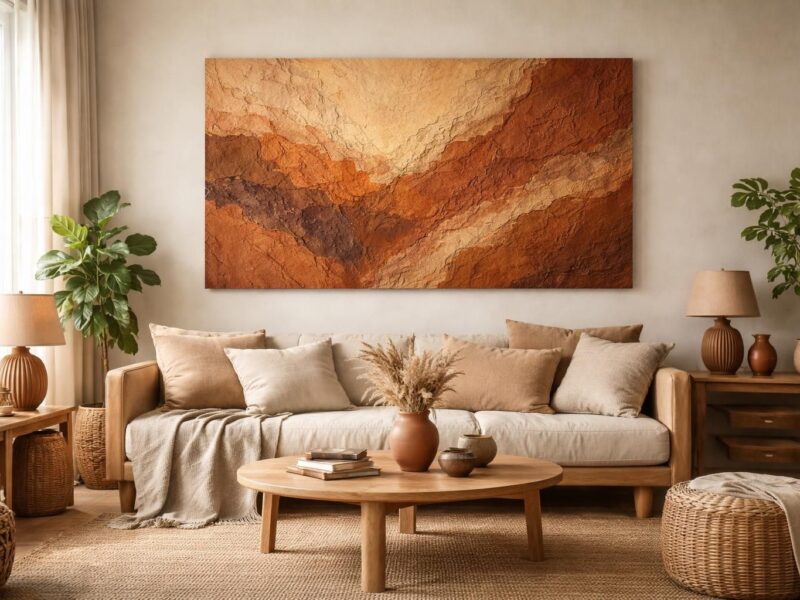 Tableau terracotta au salon : la nuance chaude pour une décoration de terre