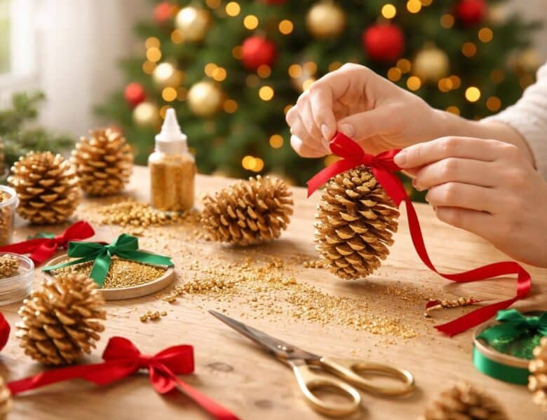Tuto déco de Noël : fabriquez des ornements avec des pommes de pin dorées