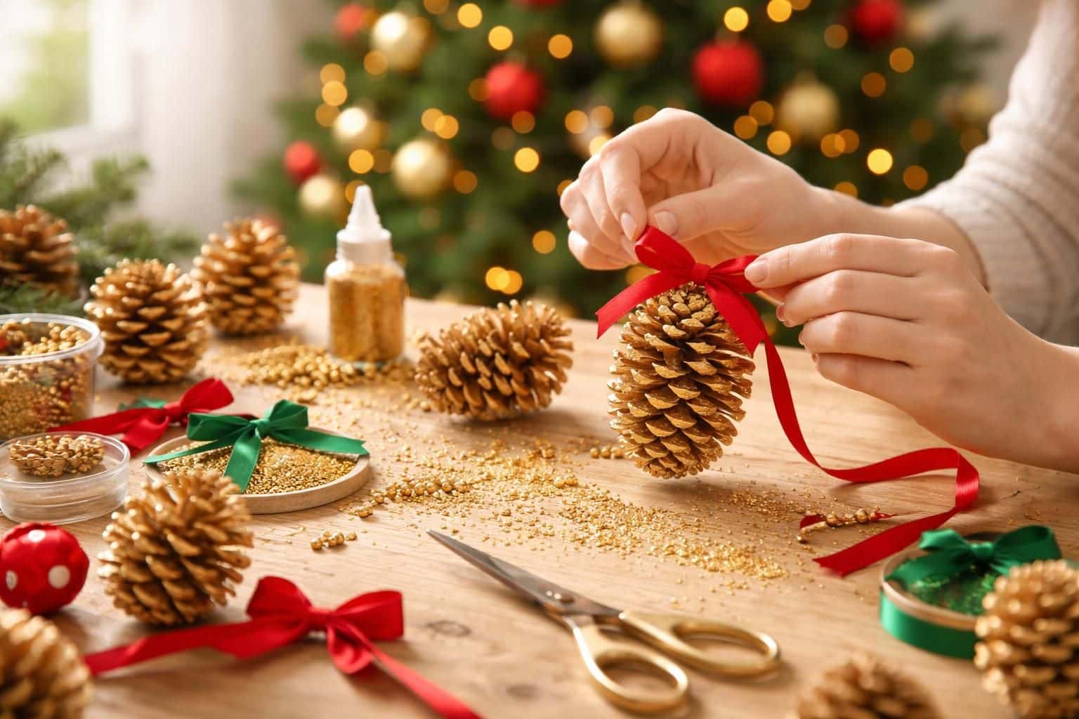 apprenez à réaliser des ornements de noël uniques et élégants en utilisant des pommes de pin dorées grâce à notre tutoriel déco facile et créatif.