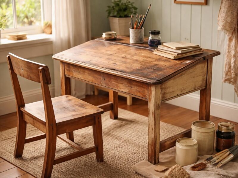 Vieux bureau d&rsquo;écolier : comment le restaurer et l&rsquo;intégrer dans une chambre