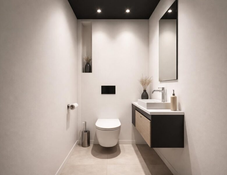 WC avec plafond noir : l&rsquo;astuce audacieuse pour donner de la profondeur