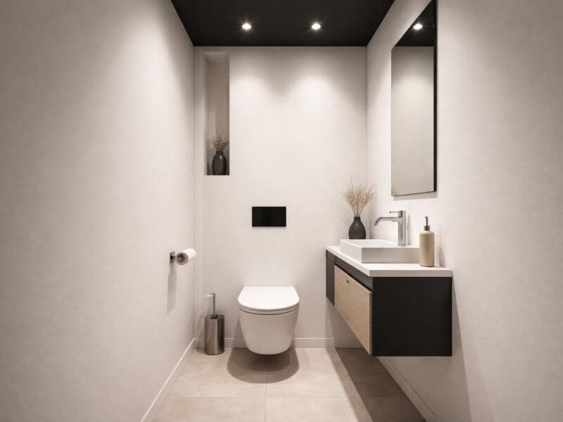 WC avec plafond noir : l&rsquo;astuce audacieuse pour donner de la profondeur