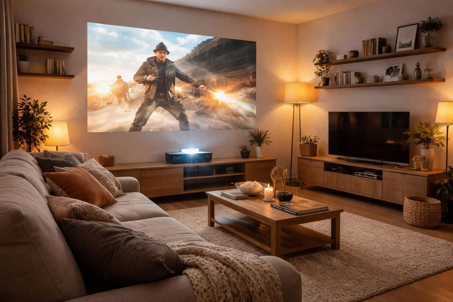 transformez votre salon en coin cinéma avec le vidéoprojecteur acer et une déco inspirée pour une ambiance immersive et élégante.