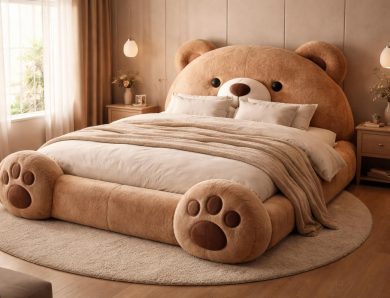 Explorez le design unique du lit en forme de nounours pour adultes 2 personnes