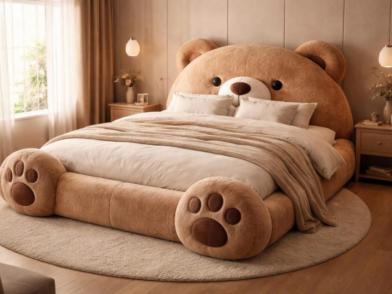 Explorez le design unique du lit en forme de nounours pour adultes 2 personnes