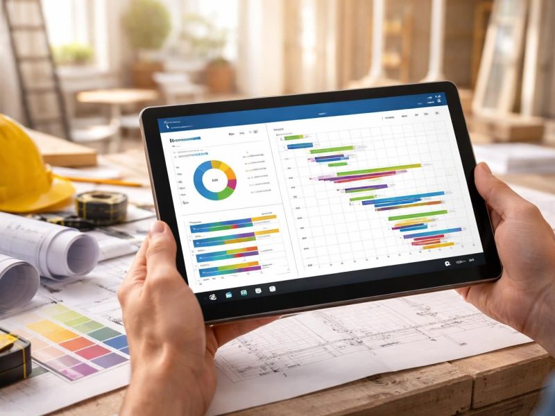 Rénovation : budget travaux et planning suivis sur tablette Windows 10